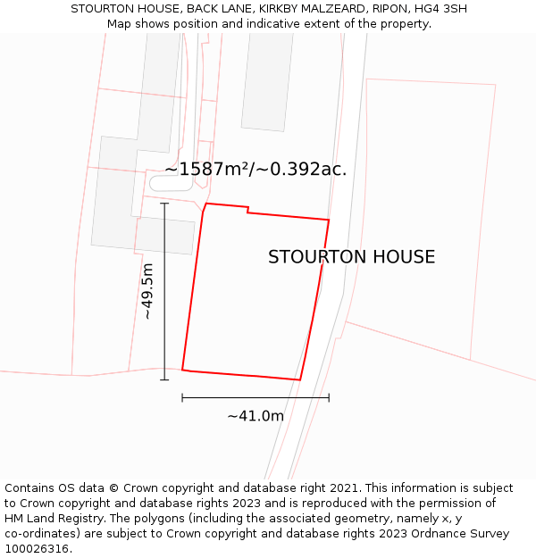STOURTON HOUSE, BACK LANE, KIRKBY MALZEARD, RIPON, HG4 3SH: Plot and title map