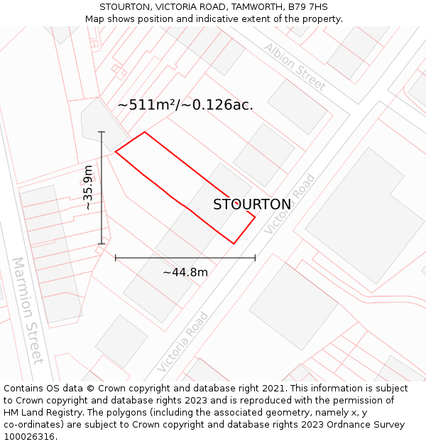 STOURTON, VICTORIA ROAD, TAMWORTH, B79 7HS: Plot and title map