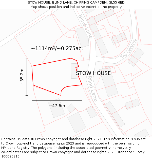 STOW HOUSE, BLIND LANE, CHIPPING CAMPDEN, GL55 6ED: Plot and title map