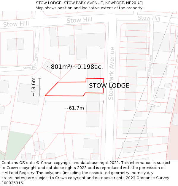 STOW LODGE, STOW PARK AVENUE, NEWPORT, NP20 4FJ: Plot and title map