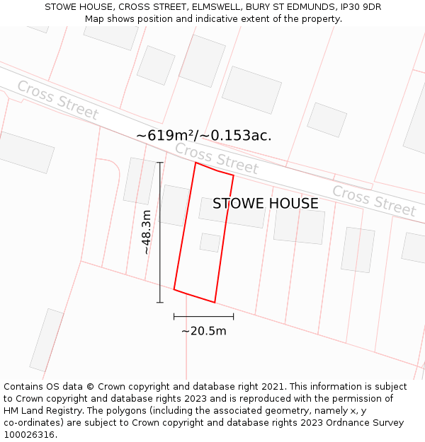 STOWE HOUSE, CROSS STREET, ELMSWELL, BURY ST EDMUNDS, IP30 9DR: Plot and title map