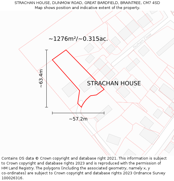 STRACHAN HOUSE, DUNMOW ROAD, GREAT BARDFIELD, BRAINTREE, CM7 4SD: Plot and title map