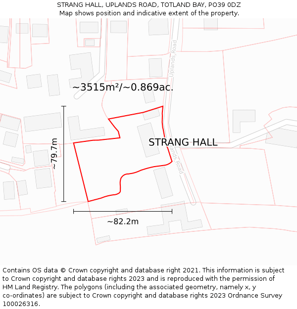 STRANG HALL, UPLANDS ROAD, TOTLAND BAY, PO39 0DZ: Plot and title map