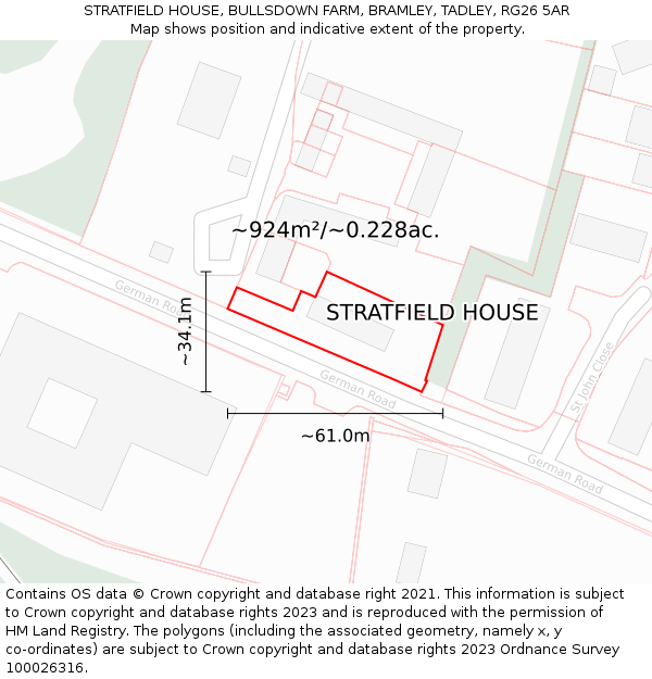 STRATFIELD HOUSE, BULLSDOWN FARM, BRAMLEY, TADLEY, RG26 5AR: Plot and title map