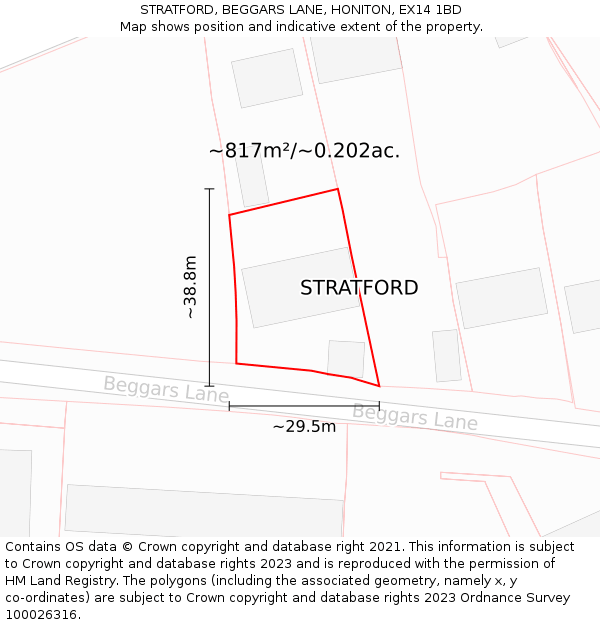 STRATFORD, BEGGARS LANE, HONITON, EX14 1BD: Plot and title map