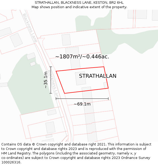 STRATHALLAN, BLACKNESS LANE, KESTON, BR2 6HL: Plot and title map