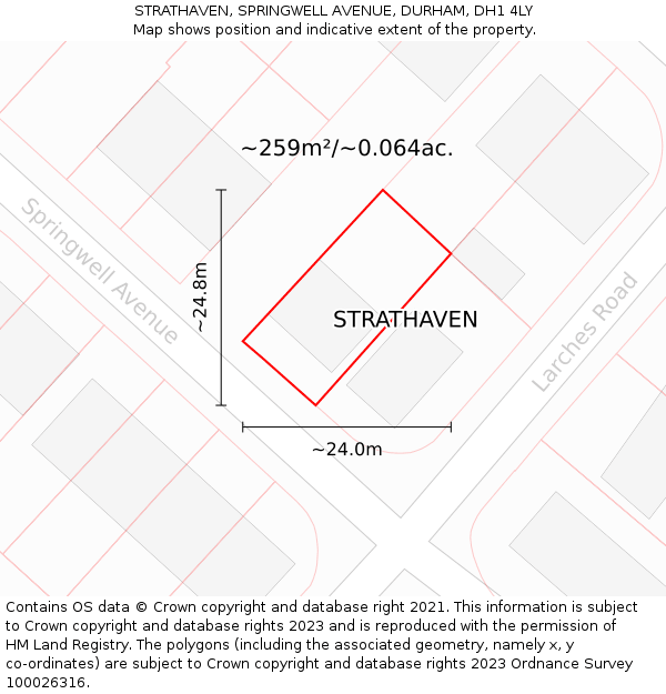 STRATHAVEN, SPRINGWELL AVENUE, DURHAM, DH1 4LY: Plot and title map