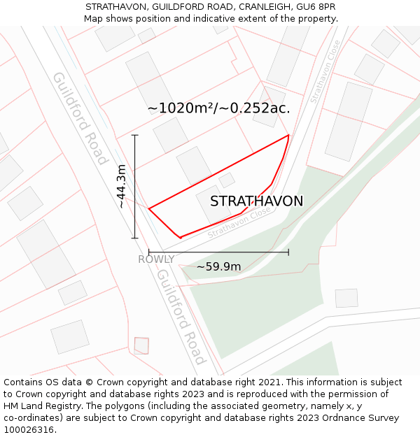 STRATHAVON, GUILDFORD ROAD, CRANLEIGH, GU6 8PR: Plot and title map