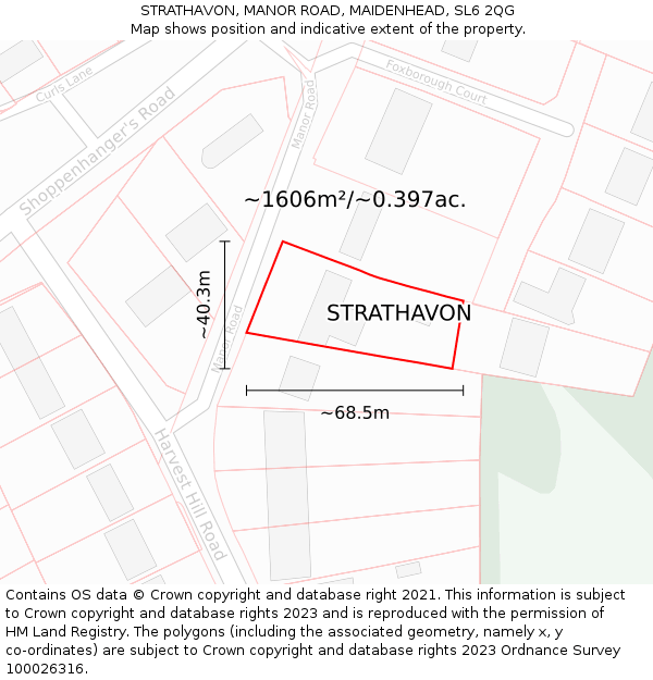 STRATHAVON, MANOR ROAD, MAIDENHEAD, SL6 2QG: Plot and title map