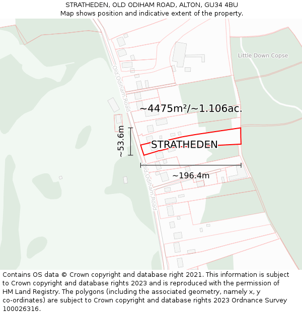 STRATHEDEN, OLD ODIHAM ROAD, ALTON, GU34 4BU: Plot and title map