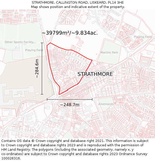 STRATHMORE, CALLINGTON ROAD, LISKEARD, PL14 3HE: Plot and title map