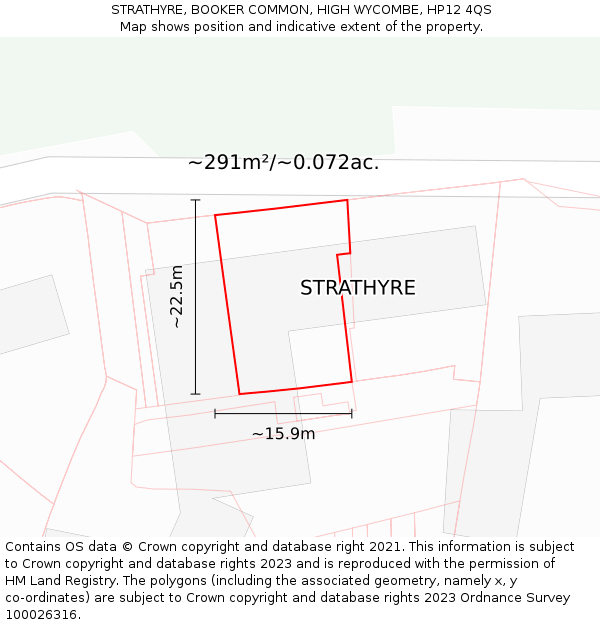 STRATHYRE, BOOKER COMMON, HIGH WYCOMBE, HP12 4QS: Plot and title map