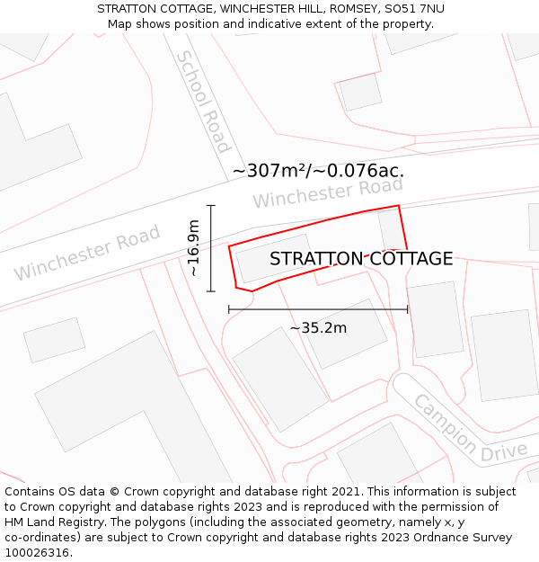 STRATTON COTTAGE, WINCHESTER HILL, ROMSEY, SO51 7NU: Plot and title map