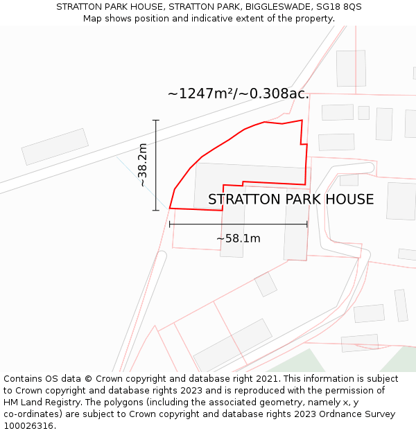 STRATTON PARK HOUSE, STRATTON PARK, BIGGLESWADE, SG18 8QS: Plot and title map