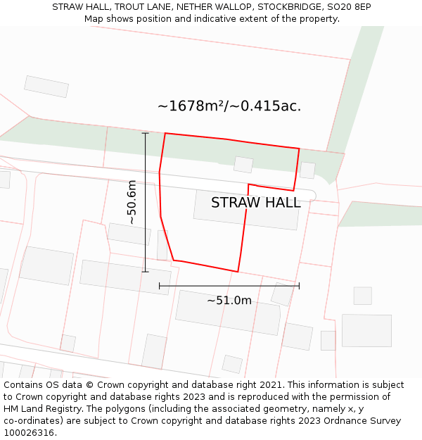 STRAW HALL, TROUT LANE, NETHER WALLOP, STOCKBRIDGE, SO20 8EP: Plot and title map