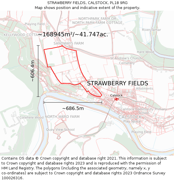 STRAWBERRY FIELDS, CALSTOCK, PL18 9RG: Plot and title map