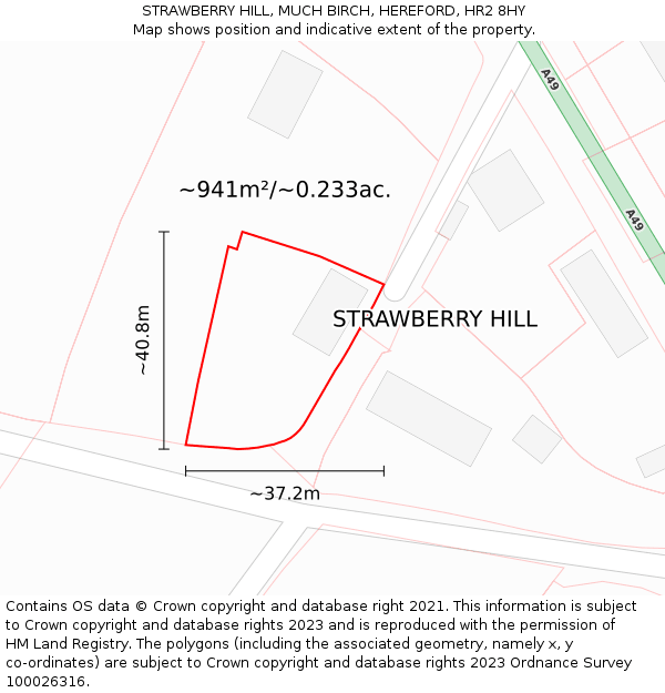 STRAWBERRY HILL, MUCH BIRCH, HEREFORD, HR2 8HY: Plot and title map
