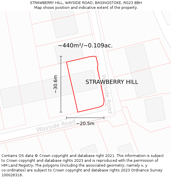 STRAWBERRY HILL, WAYSIDE ROAD, BASINGSTOKE, RG23 8BH: Plot and title map