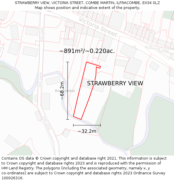 STRAWBERRY VIEW, VICTORIA STREET, COMBE MARTIN, ILFRACOMBE, EX34 0LZ: Plot and title map