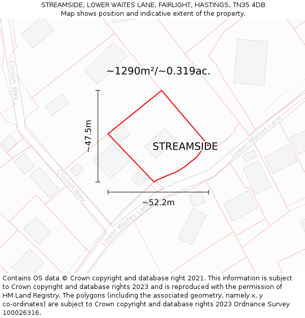 STREAMSIDE, LOWER WAITES LANE, FAIRLIGHT, HASTINGS, TN35 4DB: Plot and title map