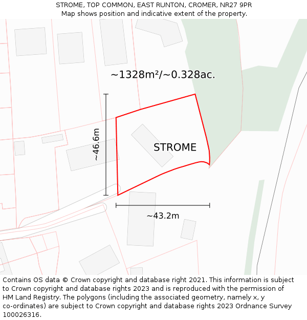 STROME, TOP COMMON, EAST RUNTON, CROMER, NR27 9PR: Plot and title map