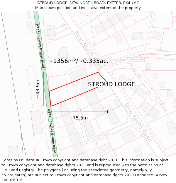 STROUD LODGE, NEW NORTH ROAD, EXETER, EX4 4AG: Plot and title map