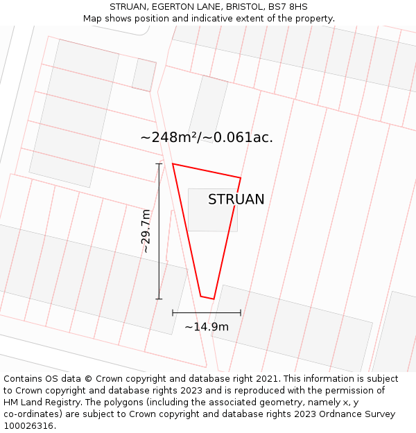 STRUAN, EGERTON LANE, BRISTOL, BS7 8HS: Plot and title map