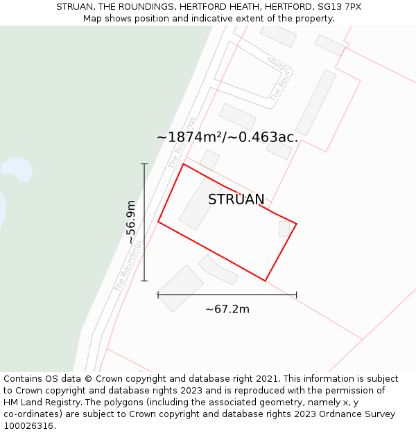 STRUAN, THE ROUNDINGS, HERTFORD HEATH, HERTFORD, SG13 7PX: Plot and title map