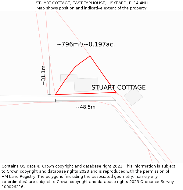 STUART COTTAGE, EAST TAPHOUSE, LISKEARD, PL14 4NH: Plot and title map