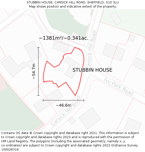 STUBBIN HOUSE, CARSICK HILL ROAD, SHEFFIELD, S10 3LU: Plot and title map