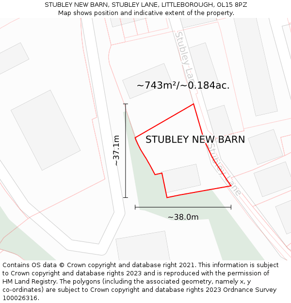 STUBLEY NEW BARN, STUBLEY LANE, LITTLEBOROUGH, OL15 8PZ: Plot and title map