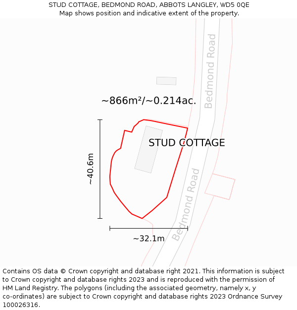 STUD COTTAGE, BEDMOND ROAD, ABBOTS LANGLEY, WD5 0QE: Plot and title map