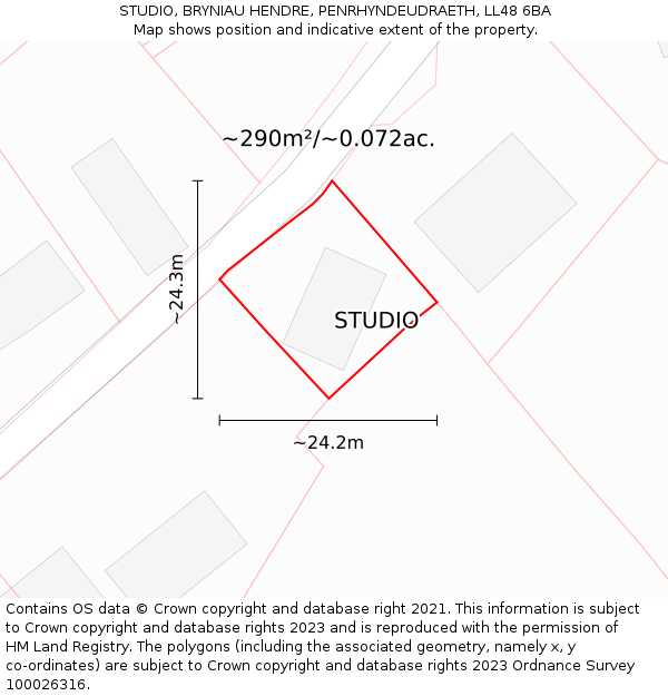 STUDIO, BRYNIAU HENDRE, PENRHYNDEUDRAETH, LL48 6BA: Plot and title map