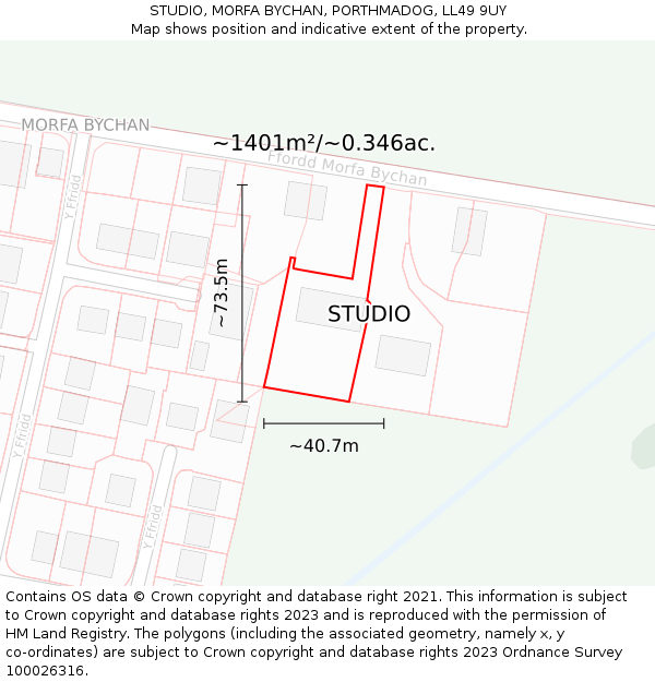 STUDIO, MORFA BYCHAN, PORTHMADOG, LL49 9UY: Plot and title map