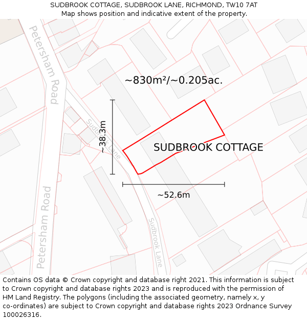SUDBROOK COTTAGE, SUDBROOK LANE, RICHMOND, TW10 7AT: Plot and title map