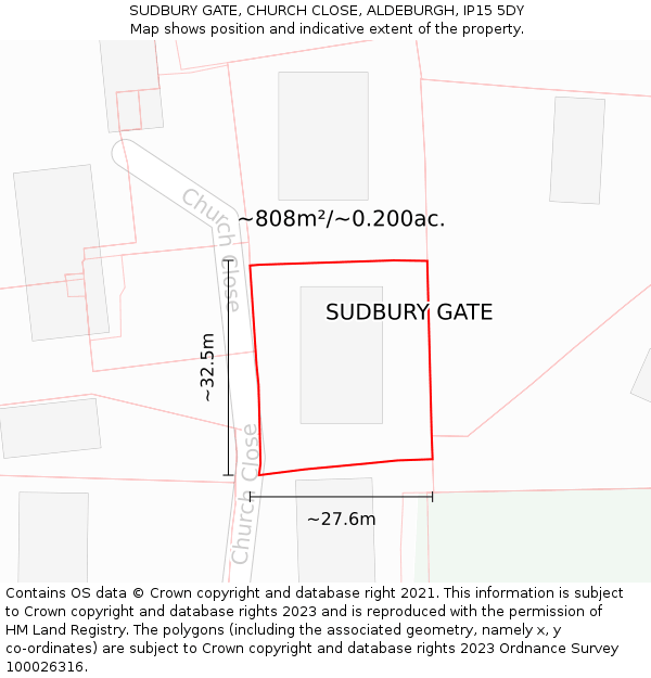 SUDBURY GATE, CHURCH CLOSE, ALDEBURGH, IP15 5DY: Plot and title map