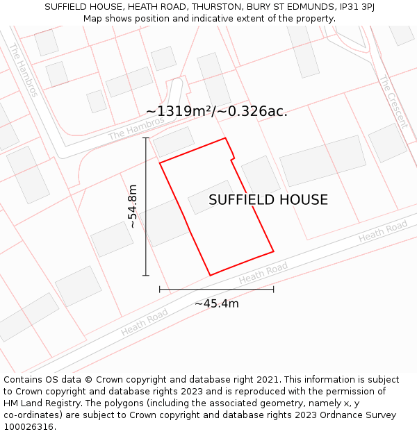 SUFFIELD HOUSE, HEATH ROAD, THURSTON, BURY ST EDMUNDS, IP31 3PJ: Plot and title map
