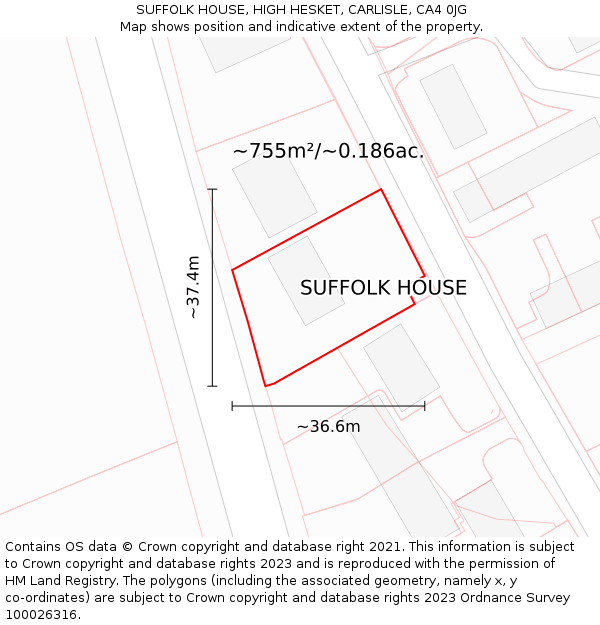 SUFFOLK HOUSE, HIGH HESKET, CARLISLE, CA4 0JG: Plot and title map