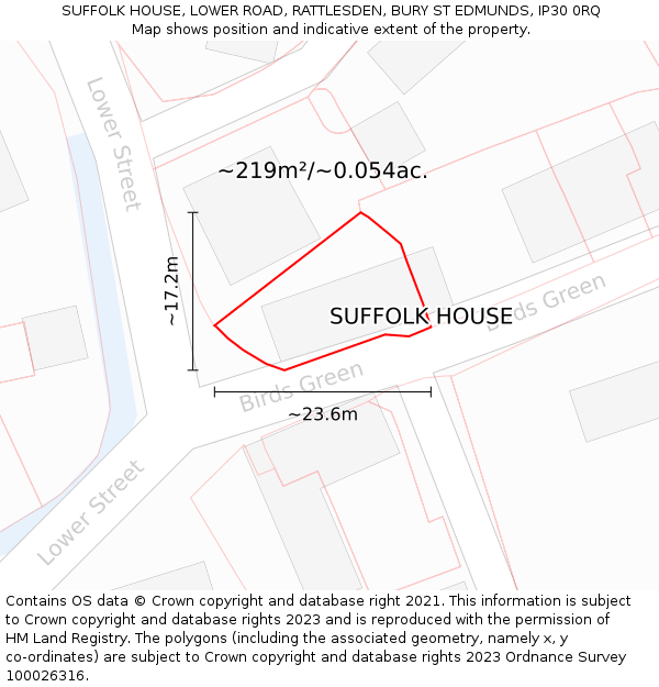 SUFFOLK HOUSE, LOWER ROAD, RATTLESDEN, BURY ST EDMUNDS, IP30 0RQ: Plot and title map