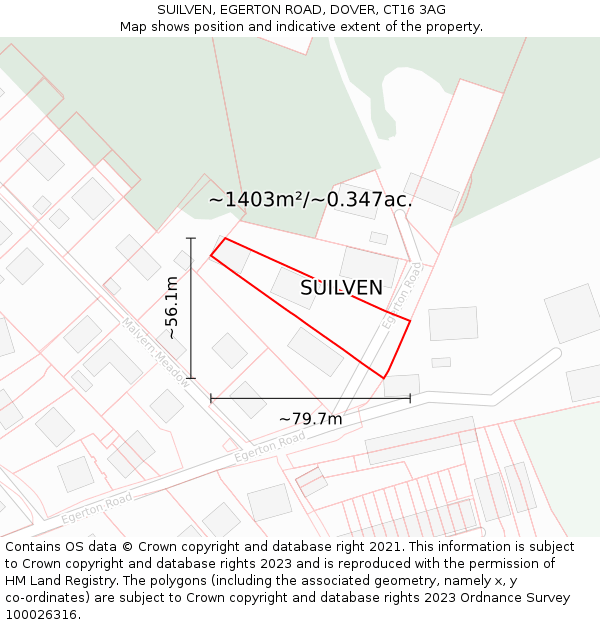 SUILVEN, EGERTON ROAD, DOVER, CT16 3AG: Plot and title map