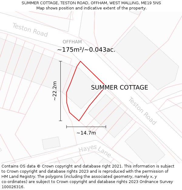 SUMMER COTTAGE, TESTON ROAD, OFFHAM, WEST MALLING, ME19 5NS: Plot and title map