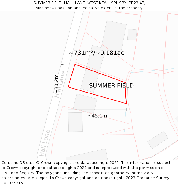 SUMMER FIELD, HALL LANE, WEST KEAL, SPILSBY, PE23 4BJ: Plot and title map