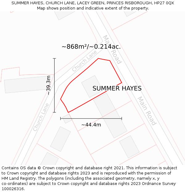 SUMMER HAYES, CHURCH LANE, LACEY GREEN, PRINCES RISBOROUGH, HP27 0QX: Plot and title map