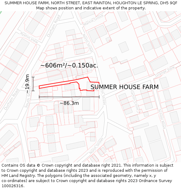 SUMMER HOUSE FARM, NORTH STREET, EAST RAINTON, HOUGHTON LE SPRING, DH5 9QF: Plot and title map