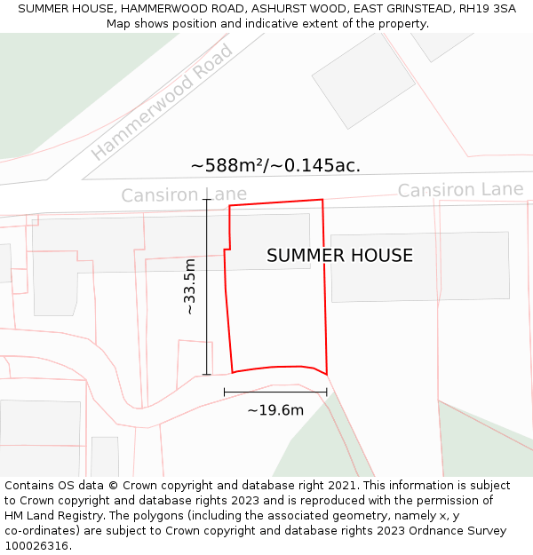 SUMMER HOUSE, HAMMERWOOD ROAD, ASHURST WOOD, EAST GRINSTEAD, RH19 3SA: Plot and title map