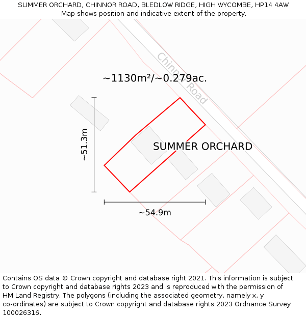 SUMMER ORCHARD, CHINNOR ROAD, BLEDLOW RIDGE, HIGH WYCOMBE, HP14 4AW: Plot and title map