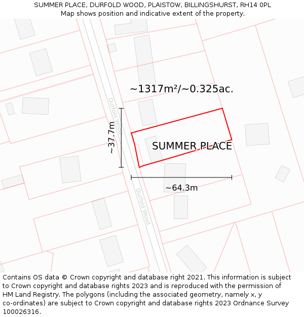 SUMMER PLACE, DURFOLD WOOD, PLAISTOW, BILLINGSHURST, RH14 0PL: Plot and title map