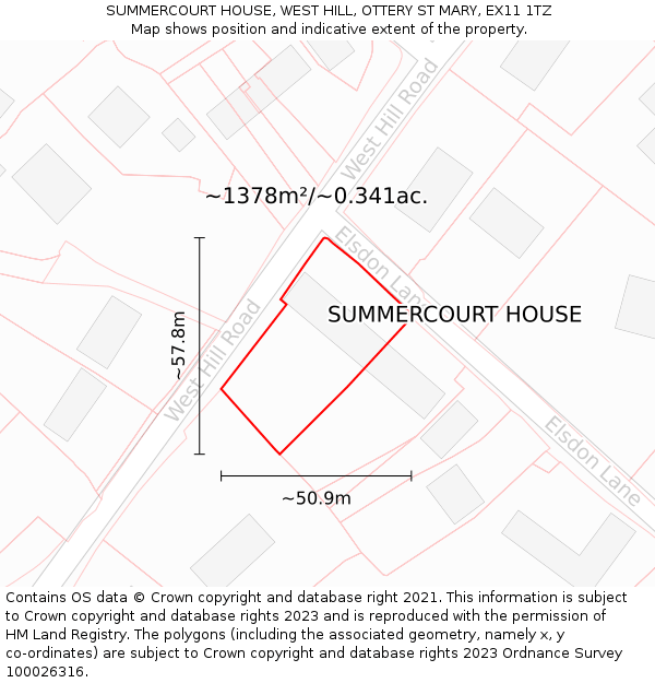 SUMMERCOURT HOUSE, WEST HILL, OTTERY ST MARY, EX11 1TZ: Plot and title map