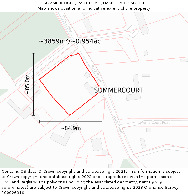 SUMMERCOURT, PARK ROAD, BANSTEAD, SM7 3EL: Plot and title map