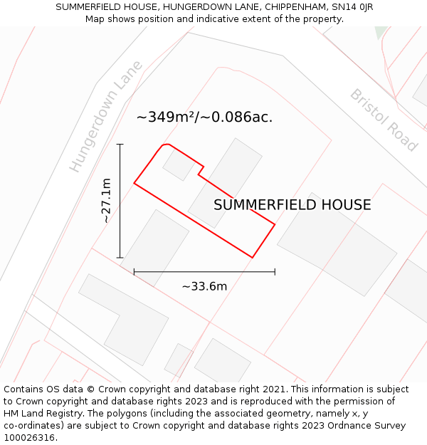 SUMMERFIELD HOUSE, HUNGERDOWN LANE, CHIPPENHAM, SN14 0JR: Plot and title map